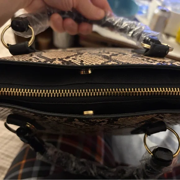 Trendy Snake Print Handbag with Custom Black Faux Bamboo Handles - Picture 4 of 4